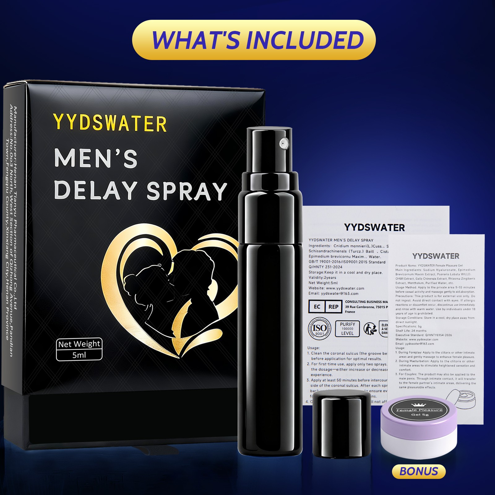 YYDSWATER Delay Spray for Men - Natural Desensitising Spray with Plant Extracts - Helps Last Longer, Maintains Sensation - For External Use - 5ml